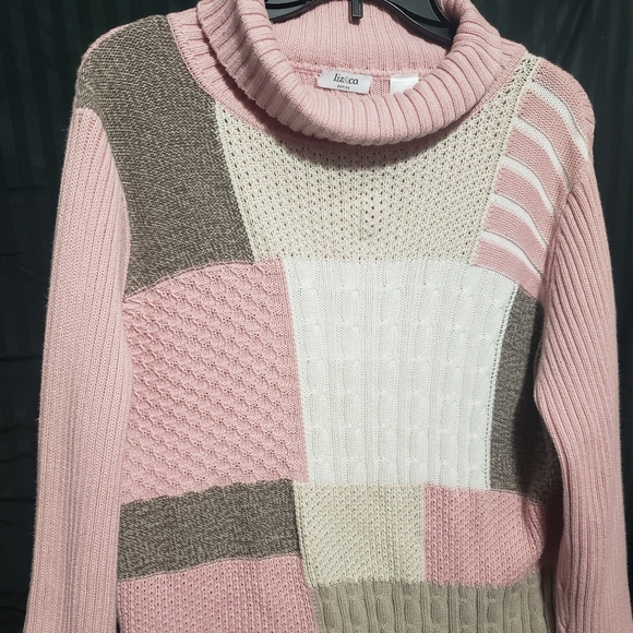 Liz & Co Pink Patchwork Cable Knit Sweater XL Petite - Picture 6 of 6